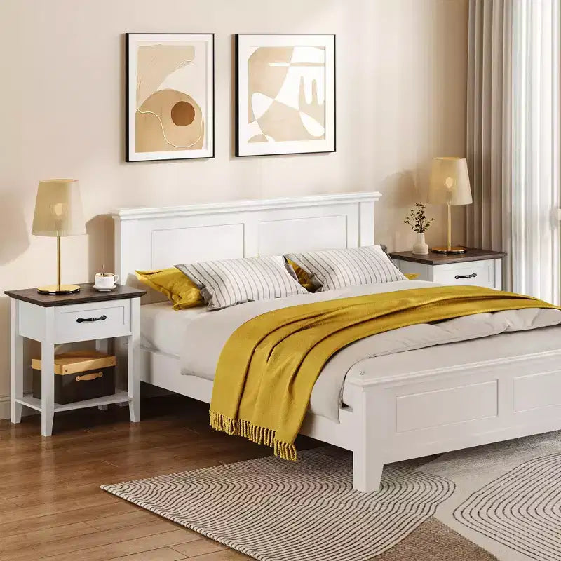 Table d'appoint avec tiroir, table de chevet pour espaces restreints, étagères de rangement à 2 niveaux avec commode, table de chevet pour salon, chambre à coucher, blanc