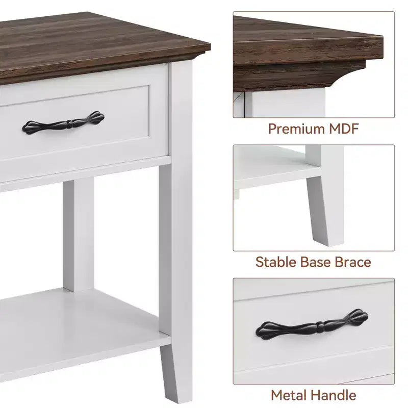 Table d'appoint avec tiroir, table de chevet pour espaces restreints, étagères de rangement à 2 niveaux avec commode, table de chevet pour salon, chambre à coucher, blanc