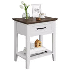Table d'appoint avec tiroir, table de chevet pour espaces restreints, étagères de rangement à 2 niveaux avec commode, table de chevet pour salon, chambre à coucher, blanc