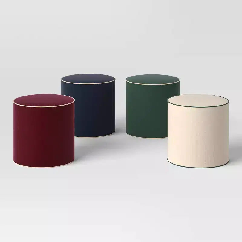 Contrast Welt Drum Ottoman in Velvet - Threshold