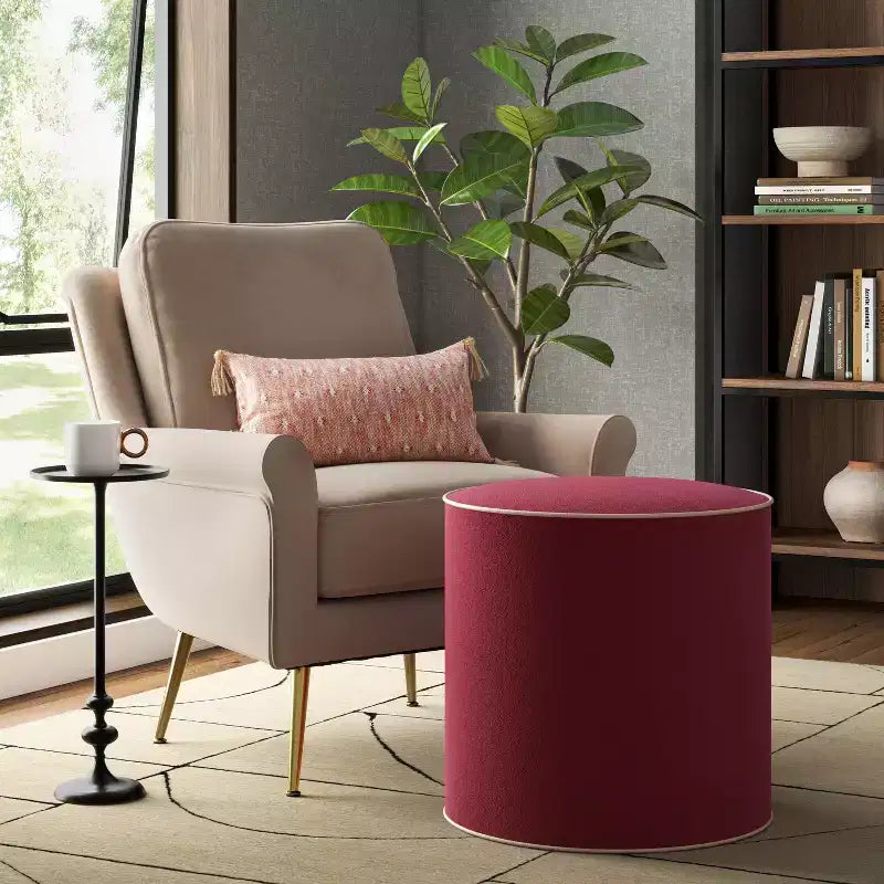 Pouf en velours contrasté