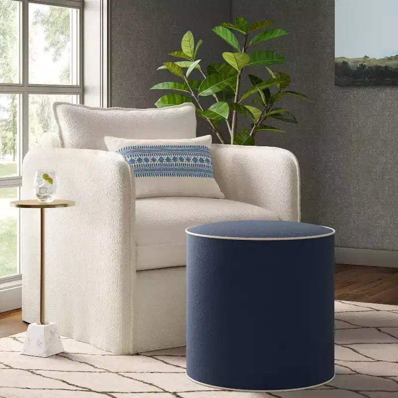 Pouf en velours contrasté